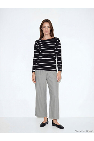 LC Waikiki Pantaloni de damă din satin texturat gri cu talie elastică (S6)