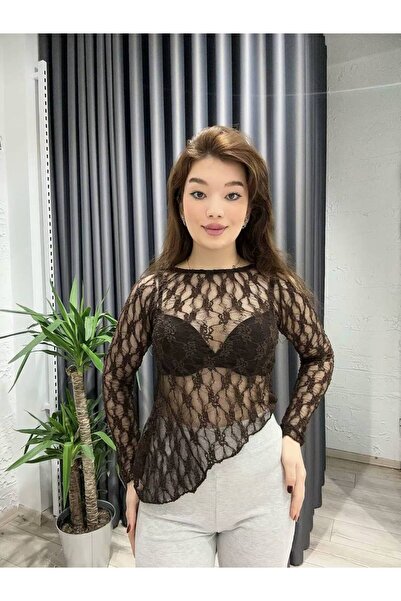 IŞILDA FASHION Δαντέλα ασύμμετρη μπλούζα με φούστα