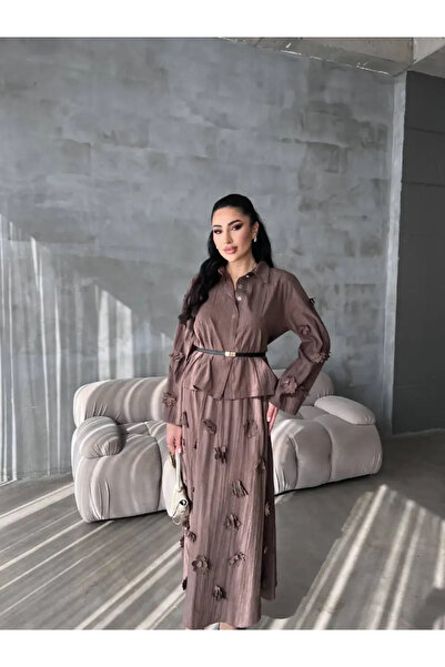 Göker Life Γυναικείο Σετ Goker – Καφέ Φούστα & Πουκάμισο