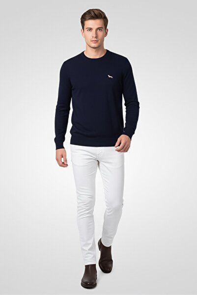 Harmont & Blaine Men Ribbed Neck Embroidered Logo Sweater, Navy