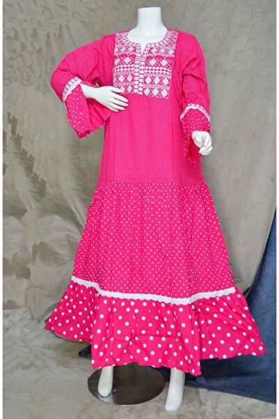 Zainah Embroidered Full-Sleeve Viscose Jalabiya - Tiered Maxi Dress with Polk...