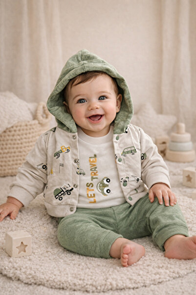 moukou طقم بيبي بغطاء رأس مكون من قطن قطع - طقم هدايا للأطفال الذكور من القطن...