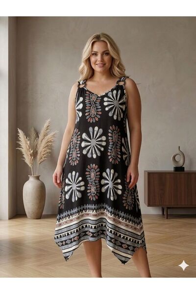 Vinola Plus Size Woven Viscose Side C Pocketed Dress