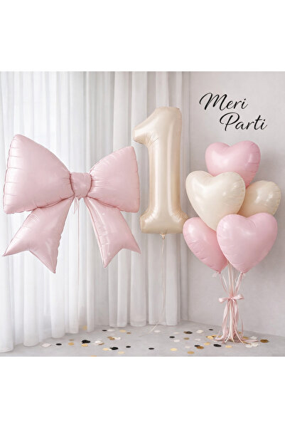 MERİ PARTİ Pembe Fiyonk 1 Yaş Doğum Günü Folyo Balon Seti – Yaş Seçenekli Pas...