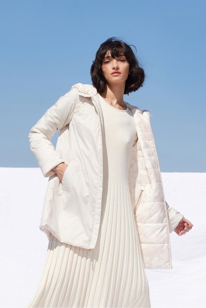 Madzerini Geacă damă reversibilă OLGA, bej / print, matlasată, ușoară, stil modern, sezon primăvară-toamnă