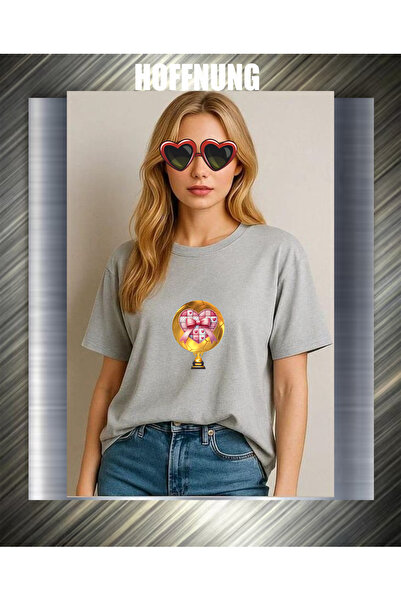 HOFFNUNG Unisex Short Sleeve Round Neck Heart Cup Printed Solid Color Tshirt