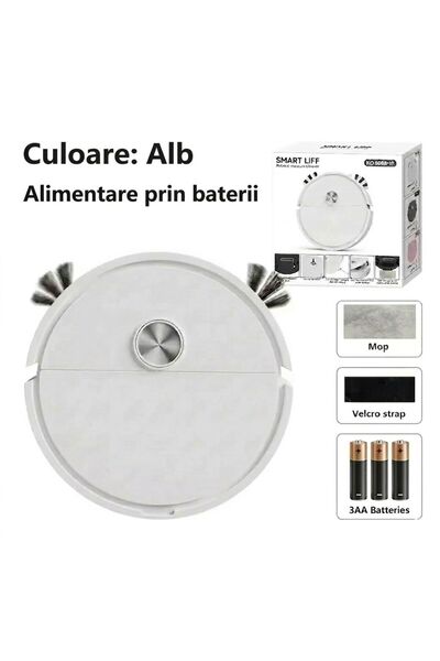 OEM Aspirator Robot Inteligent 3-în-1, 23x23x6 cm, Alimentare 3 Baterii AA, F...