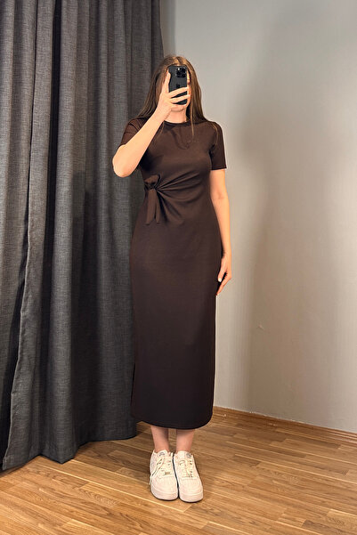 Sorridi Side-Tie Yanı Slit Crew Neck Basic Modal Dress