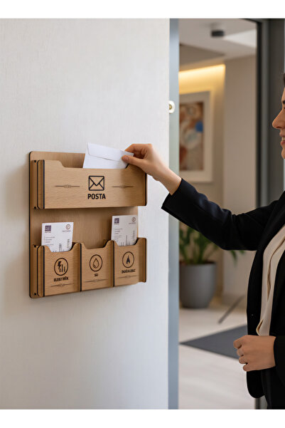 woodmomente Ahşap Fatura ve Posta Kutusu 4mm Kayın HRF Duvar Tipi 29x29 cm