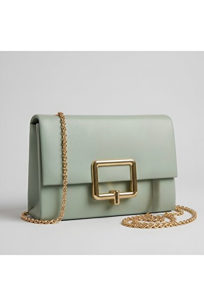 Satuna Women's Aqua Green Gold Buckled Chain Strap Pcs Shoulder Bag