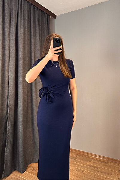 Sorridi Side-Tie Yanı Slit Crew Neck Basic Modal Dress