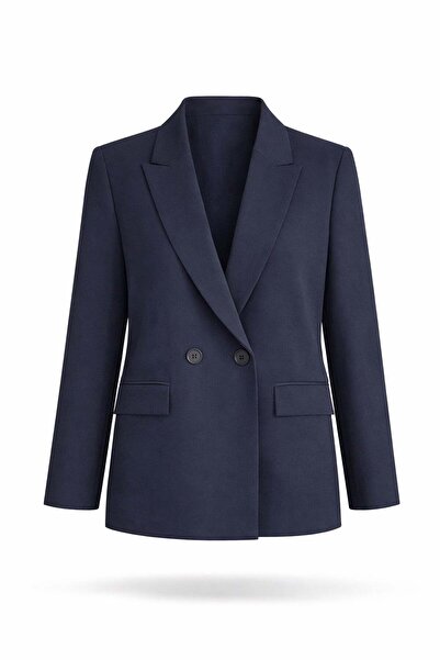 5in1Canpolat Navy Blue Double-Breasted Collar Blazer Jacket 02004