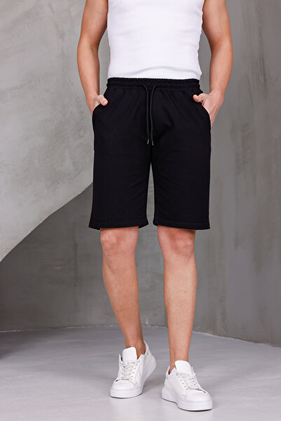 DARK MODA Pantaloni scurți compacți, simpli, supradimensionați, cu două fire,...