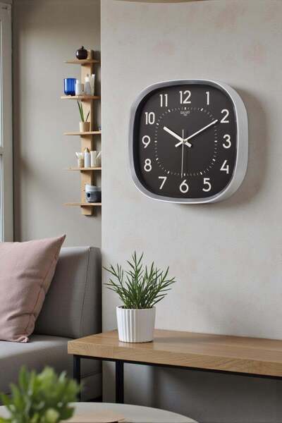 GALAX Gri Çerçeve Siyah Kadran Beyaz Rakamlı Duvar Saati 31 cm