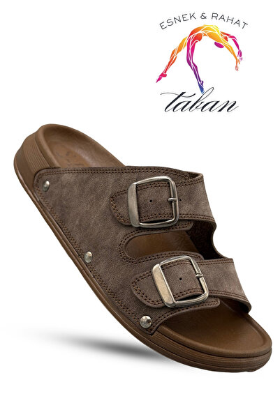 sermoda Men's Slipper - Double Buckle Adjustable Stretchy Sole Leather Men's ...