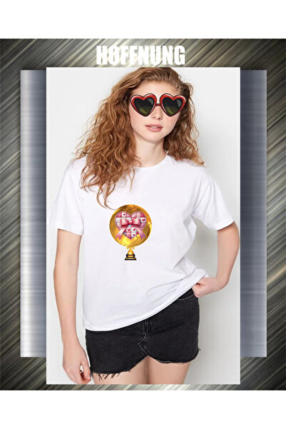 HOFFNUNG Unisex Short Sleeve Round Neck Heart Cup Printed Solid Color Tshirt