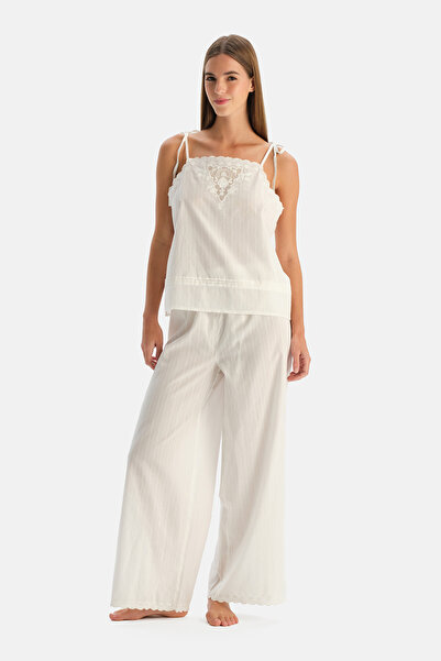 Dagi Set de pijamale cu pantaloni tip camisolă cu detalii din dantelă albă