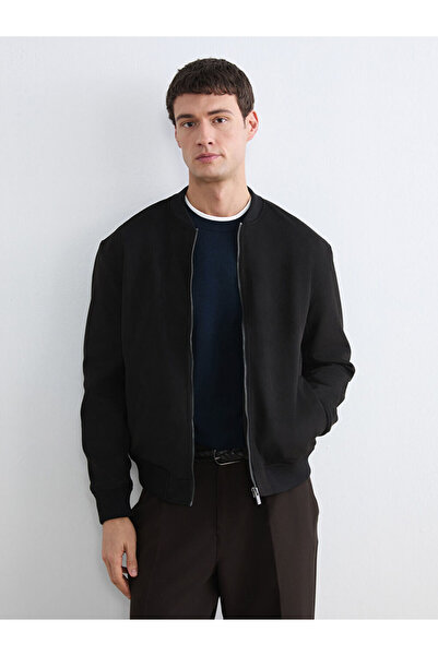 LC Waikiki Black Standard Fit Men's Suede Look Bomber Jacket