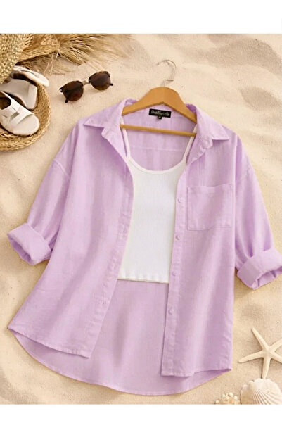 İnazuma Outdoors Women's Linen Brown Shirt Summer Oversize Shirt New Season