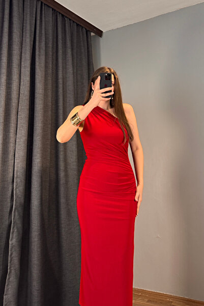 Sorridi One-Shoulder Draped Side Slit Maxi Dress