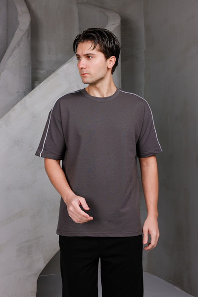 DARK MODA Ανδρικό μπλουζάκι με ρίγες, oversize, με λαιμόκοψη ποδηλάτου, 2 κλω...