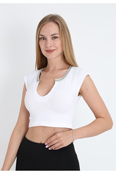ELEGANZA Women's short-sleeved crop top – white