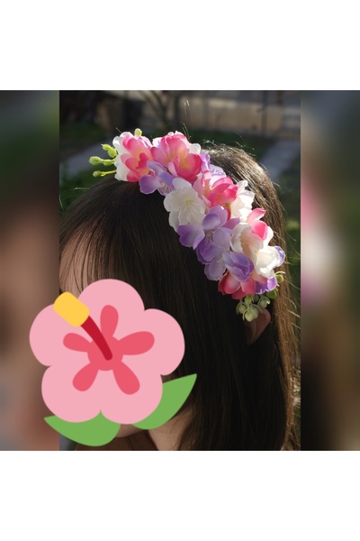 bir parça tasarım Özel gün tacı Yasemin çicekli pembe mor renk