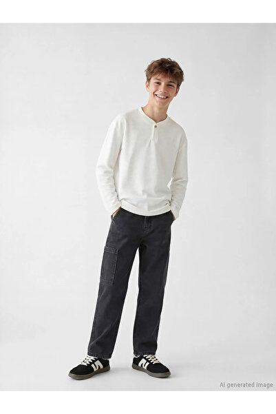 LC Waikiki Lcw Kids Anthracite Loose Fit Boys' Cargo Jean Trousers