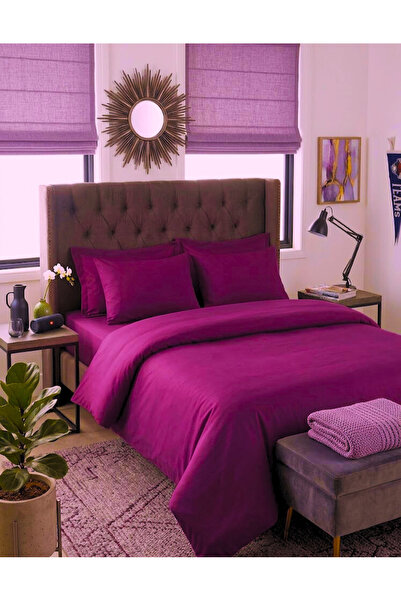 Alisy Home ملاءة مطاطية ı 100% قطن ساتان عادي مزدوج طقم غطاء لحاف لون بنفسجي