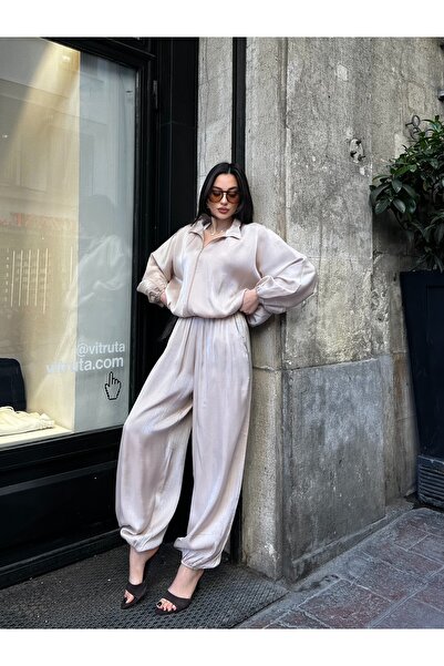 Nes Moda Bomber Fermuarlı Bluz Şalvar Pantolon Takım