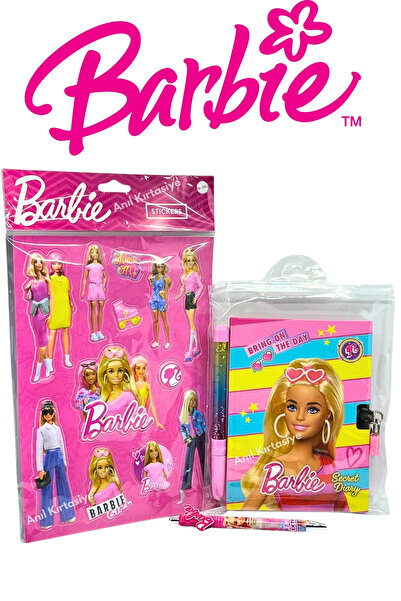 Barbie Lisanslı Jel Kalem Hediyeli Hatıra Defter Seti,12 Parça 3D Sticker ,ve...