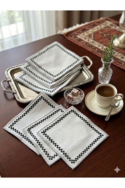 nuvom Set of 6 Silver Embroidered Plaid Cocktail Napkin Holders 13X13 – Squar...