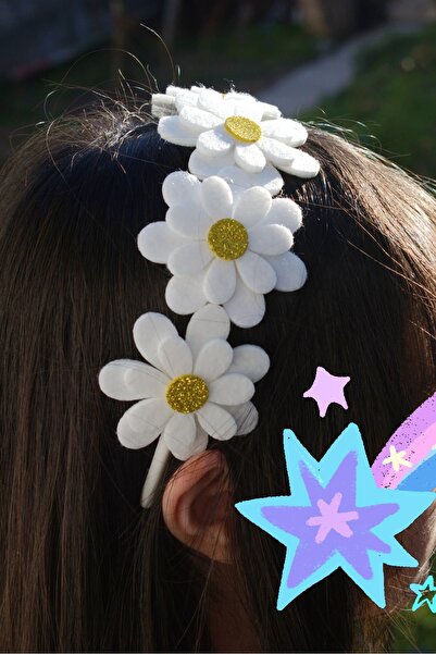 bir parça tasarım Keçe papatya taç beyaz