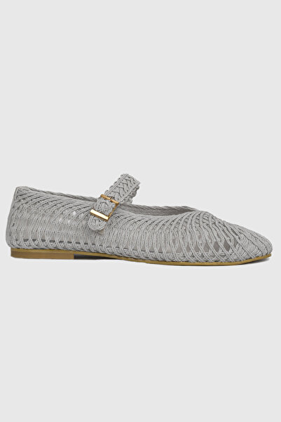 Beshora Rosa Stone Belt Detailed Flat Toe Women's Shoes Ballet Flats