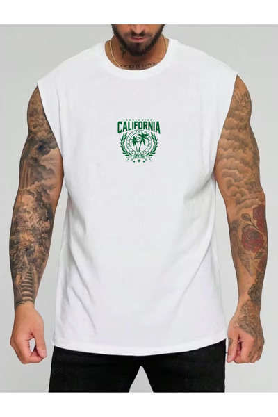 SUNFREE California Printed Sportswear Zero Sleeve Oversized Men's Tshirt