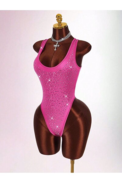 Novapia Kadın Taşlı Body Derin Dekolteli Askılı Vücuda Oturan Şık Parti Kulüp...