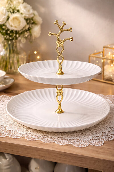 KÜTAHYAMUTFAK Luz 2 katlı porselen sunumluk,kurabiyelik