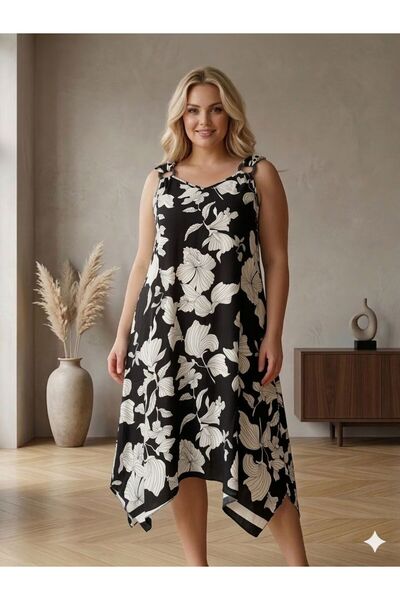 Vinola Plus Size Woven Viscose Yandan C Pocketed Relaxed Fit High Quality Dress