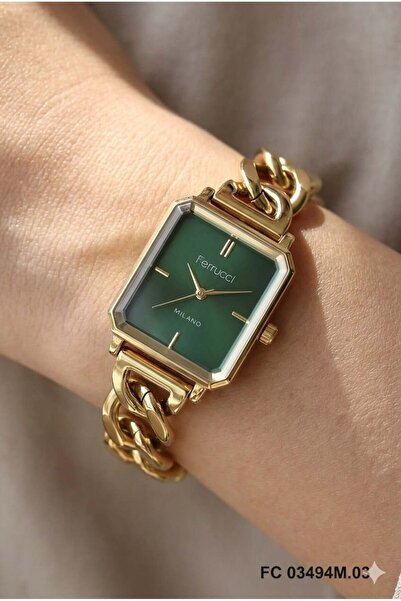 Ferrucci Gold Square Case Women's Wristwatch |   25mm Steel Case, Gold Metal ...