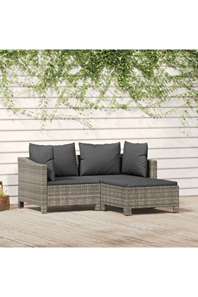 Concept Σετ επίπλων κήπου 3 τεμαχίων με μαξιλάρια, γκρι, πολυρατάν