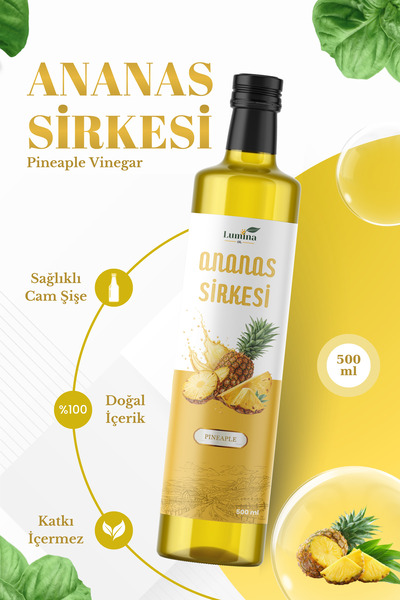 LUMİNAOİL Ananas Sirkesi 500 ML Katkısız & Cam Şişe