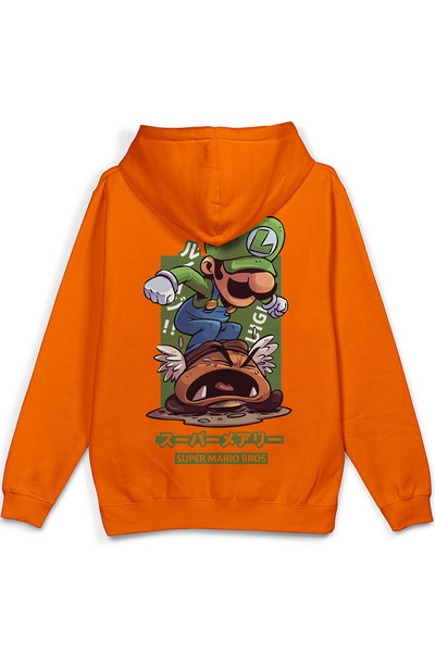 Overoz Super Sırt Printed Hooded Yarı Oversized Sweatshirt Orange Hoodie 1390