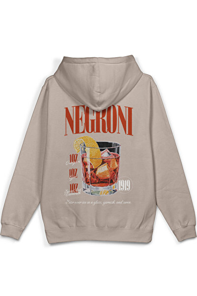 Overoz Barmen Negroni Sırt Printed Hooded Yarı Oversized Sweatshirt Stone Col...