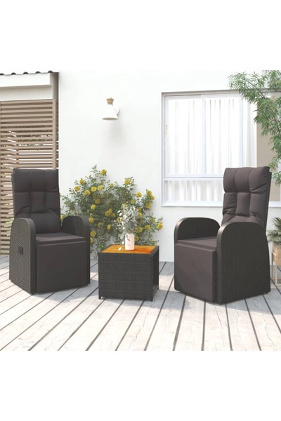 Concept Σετ ξαπλώστρες κήπου, 3 τεμάχια, μαύρο, πολυεστέρας και ξύλο ακακίας