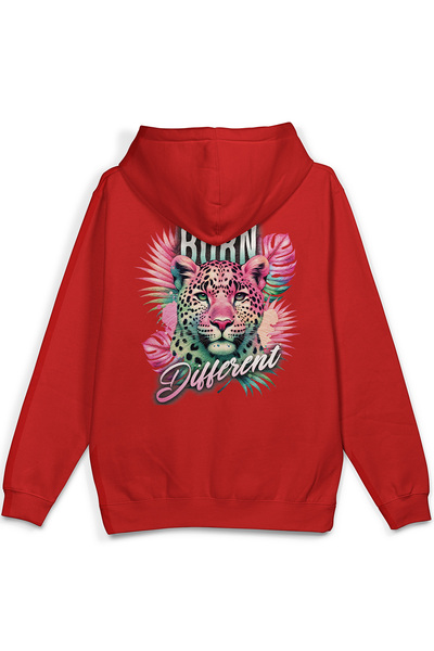 Overoz Born Different Leopard Back Printed Hooded Half Oversized Sweatshirt R...