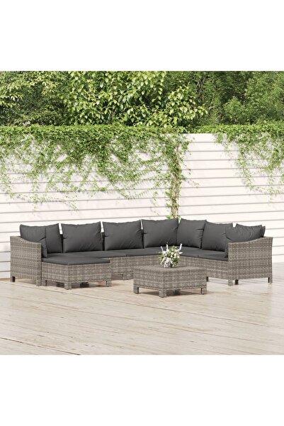 Concept Σετ επίπλων κήπου 8 τεμαχίων με μαξιλάρια, γκρι, πολυρατάν