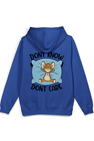 Overoz Cat Back Printed Hooded Half Oversized Sweatshirt Blue Hoodie 1381