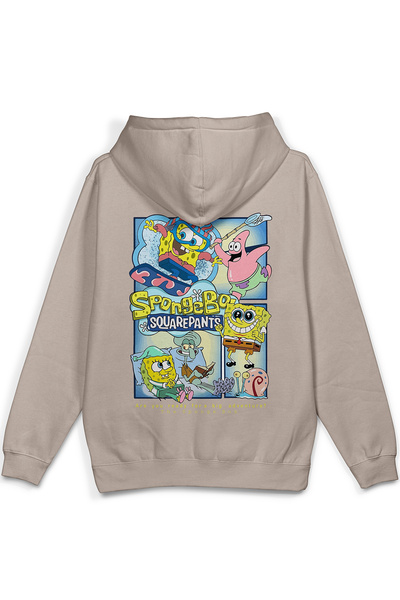Overoz Spongeback Printed Hooded Half Oversized Sweatshirt Stone Color Hoodie...