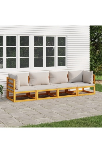 Concept Σετ επίπλων κήπου, μαξιλάρια ανοιχτού γκρι, 4 τεμάχια, μασίφ ξύλο