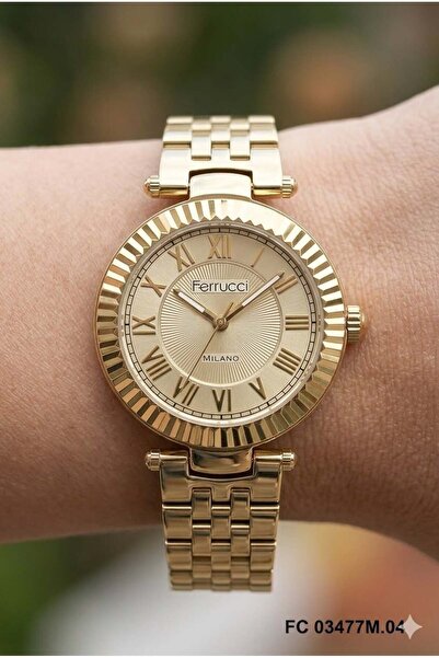 Ferrucci Gold Round Case Women's Wristwatch |   35mm Steel Case, Gold Metal B...